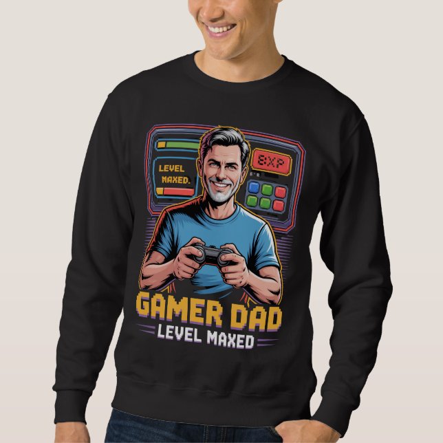 Gamer Dad Tshirt Level Maxed for Video Game Lovers Lång Ärmad Tröja (Framsida)
