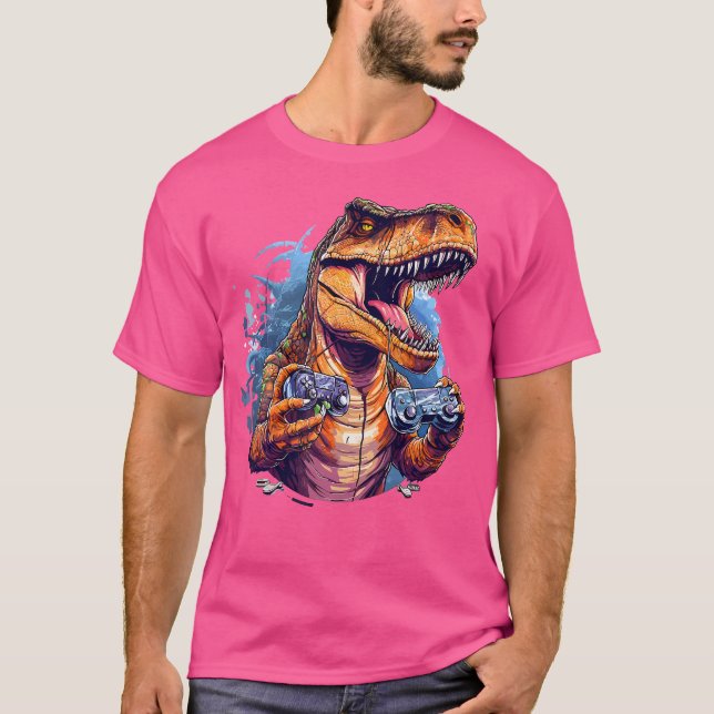 Gamer Dinosaur T Rex Aesthetic Dinosaur Spela vi T Shirt (Framsida)