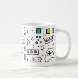 Gamer Doodle Art Cool Tech  Gaming Pattern  Kaffemugg