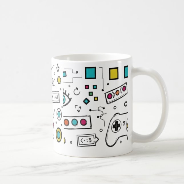 Gamer Doodle Art Cool Tech Spelmönster  Kaffemugg (Höger)