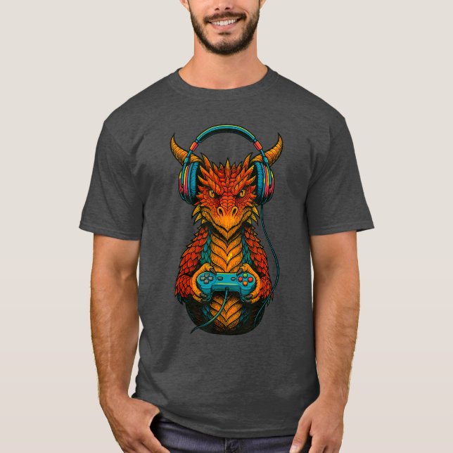 Gamer Dragon Gaming present T Shirt (Framsida)