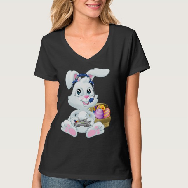 Gamer Easter Bunny Rabbit Video Game Player with C T Shirt (Framsida)