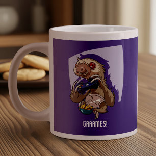 Gamer Eating Nachos in underbyxor Tecknad Sloth Jumbo Mugg