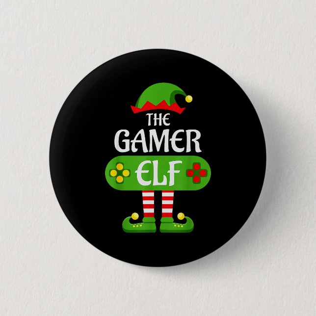 Gamer Elf Christmas Matching Group Family  Knapp (Framsida)