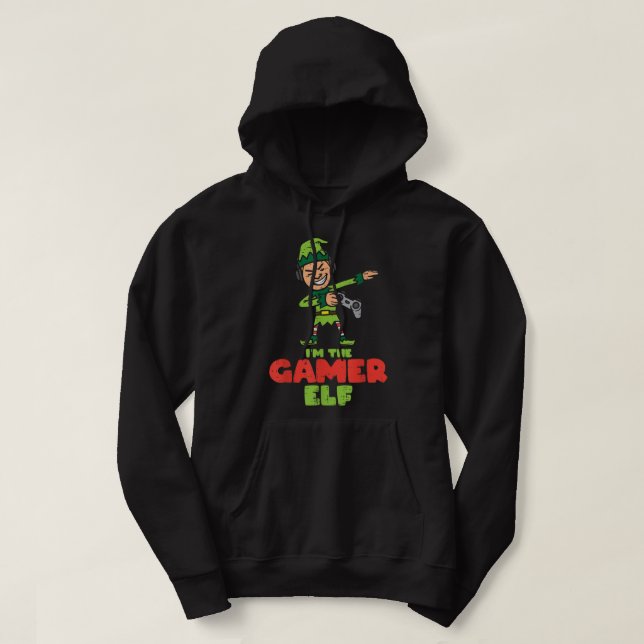 Gamer Elf Dab Julafton julfamilj Boys Kids Manar Hoodie (Design framsida)