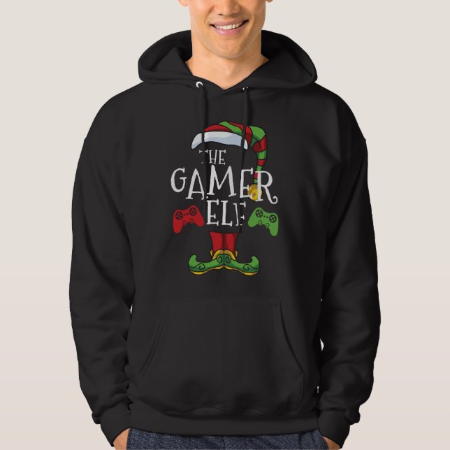 Gamer Elf-familjen matchar julklapp P Hoodie (Framsida)