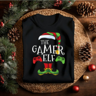 Gamer Elf-familjen matchar julutsprogrammet Namn T Shirt