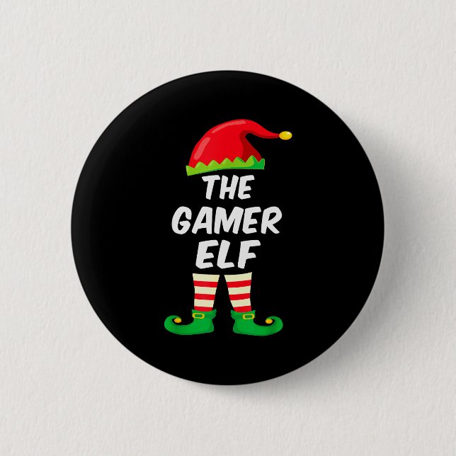 Gamer Elf Family Matching Funny Christmas Costume  Knapp (Framsida)