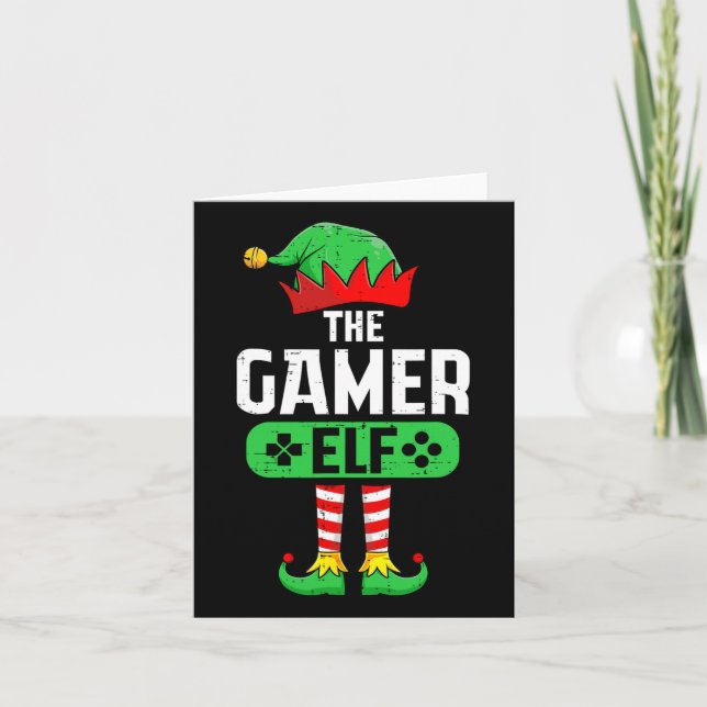 Gamer Elf Julafton matchande julfamiljen Pajam Kort (Framsida)