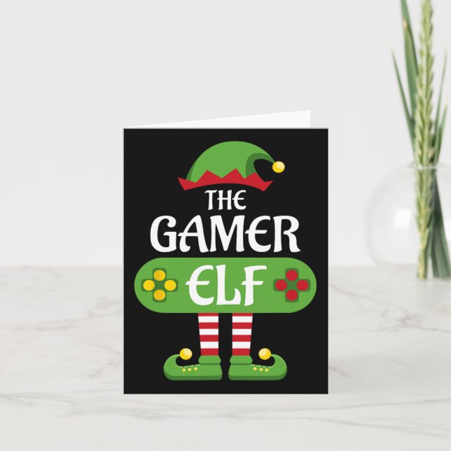 Gamer Elf-julmatchningsgruppfamiljen Kort (Framsida)
