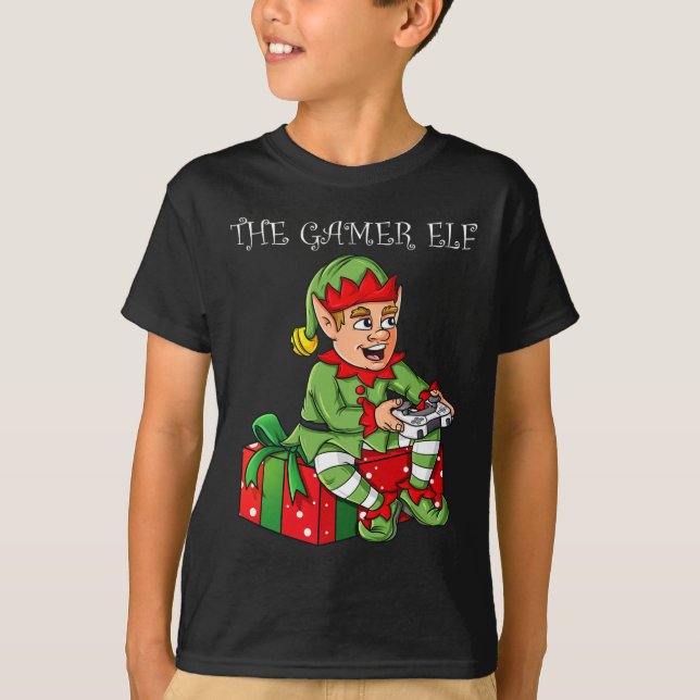Gamer Elf-Roligtens julbojor Kids Tonåring spel T Shirt (Framsida)