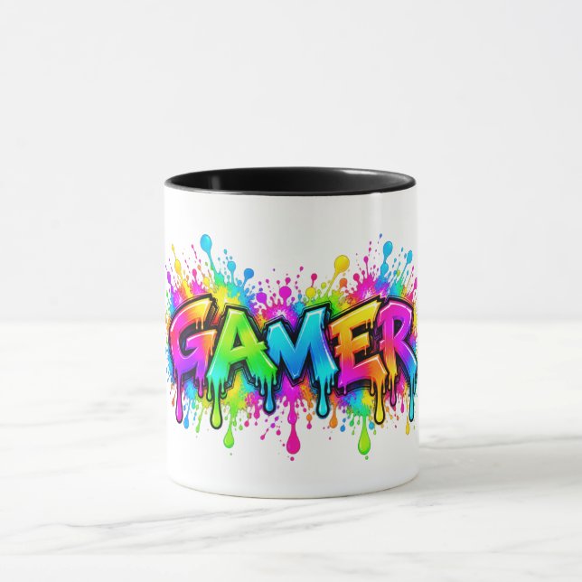 Gamer Färgglad Graffiti Gaming Regnbåge Mugg (Center)