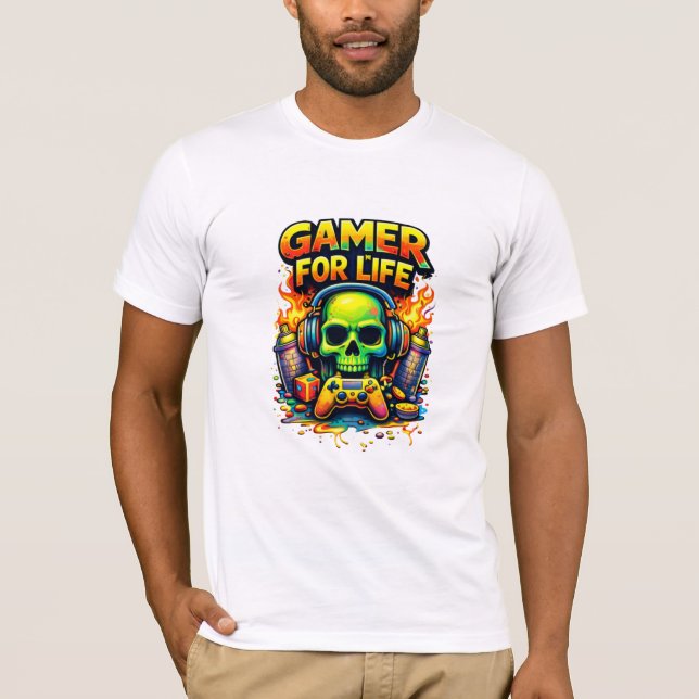 Gamer för livet – Bold Skull Gaming Design T Shirt (Framsida)