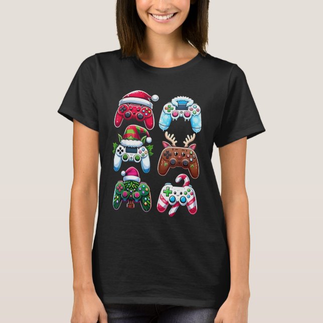 Gamer för spelkontrollanter i julshirt Santa Elf T Shirt (Framsida)