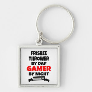Gamer Frisbee Thrower Fyrkantig Silverfärgad Nyckelring