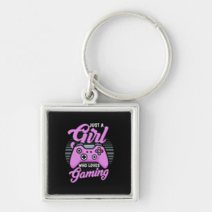 Gamer Gift Bara en flicka som Kärlek spelar Fyrkantig Silverfärgad Nyckelring