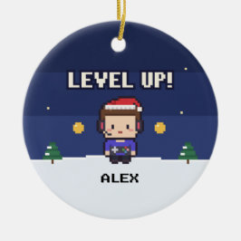 Gamer Gift Level Up Pixel Christmas Ornament