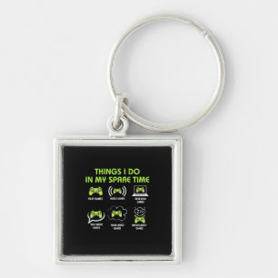 Gamer Gift Sak Gamer gör på min lediga tid Fyrkantig Silverfärgad Nyckelring