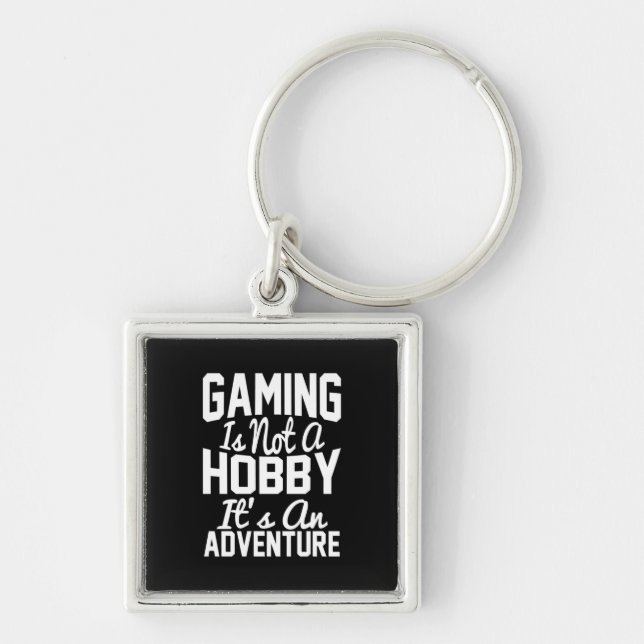 Gamer Gift | Spelverksamhet i Äventyr Fyrkantig Silverfärgad Nyckelring (Framsidan)