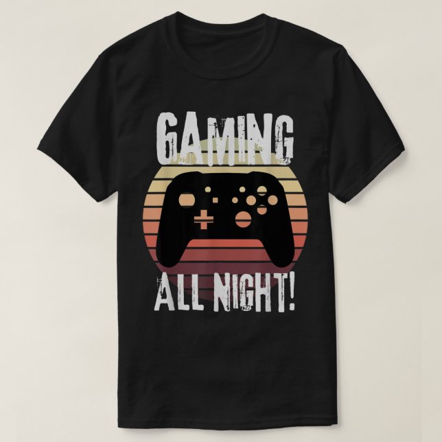Gamer Gifts Retro Controller Gaming All Night Fun  T Shirt (Design framsida)
