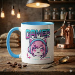 Gamer Girl Cat Coffee Mug Mugg<br><div class="desc">A Cool Coffee Mug Design with an Anime Girl Cat and the text Gamer Girl Time To Level Up.</div>