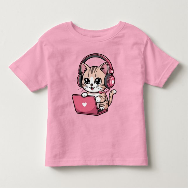Gamer Girl Cat Gaming Cute T Shirt (Framsida)
