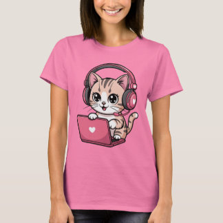 Gamer Girl Cat Gaming Cute T Shirt