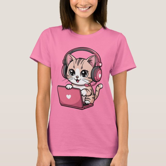 Gamer Girl Cat Gaming Cute T Shirt (Framsida)