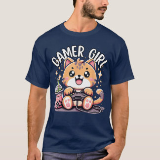Gamer Girl Cat Gaming Cute Video Game Women Girls  T Shirt