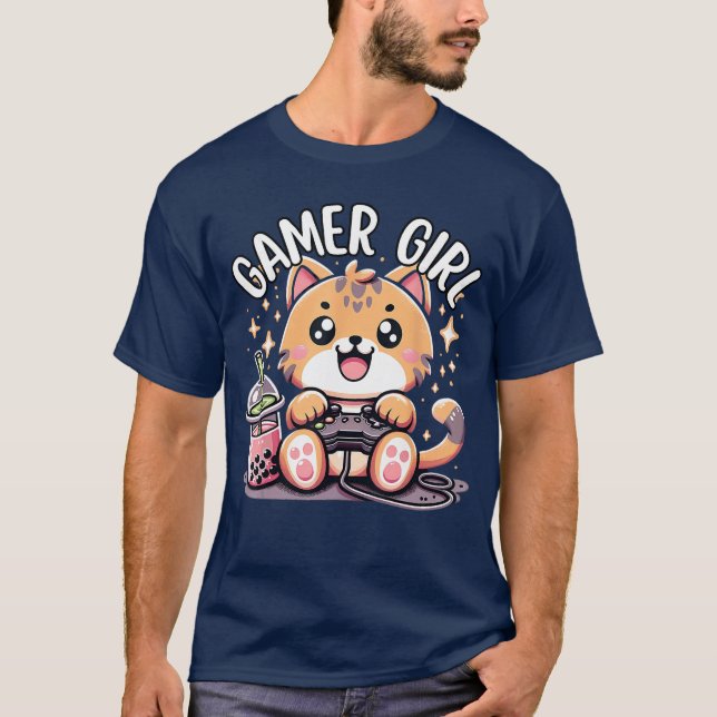 Gamer Girl Cat Gaming Cute Video Game Women Girls  T Shirt (Framsida)