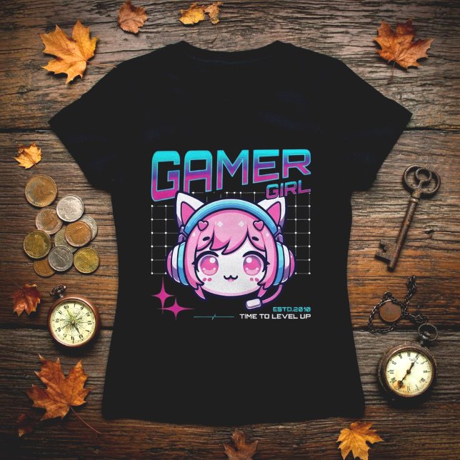Gamer Girl Cat T-Shirt (Skapare uppladdad)