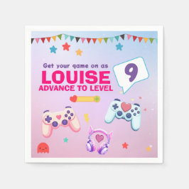 Gamer Girl Colorful Rosa Video Game Birthday Pappersservett