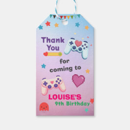 Gamer Girl Colorful Rosa Video Game Birthday Presentetikett