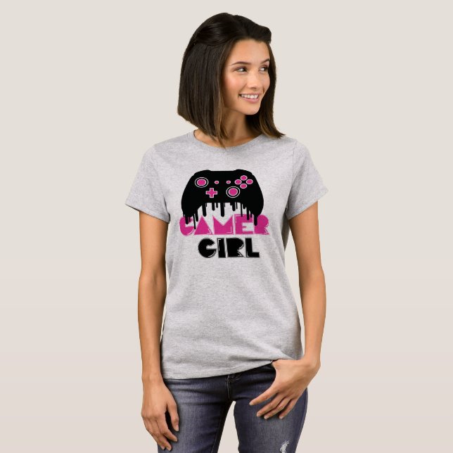 Gamer girl Mädchen Frauen Gaming Videogame T Shirt (Hel framsida)