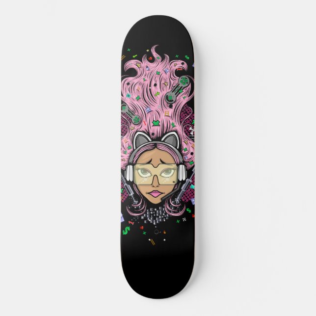 Gamer Girl Mini Skateboard Bräda 18,5 Cm (Framsida)