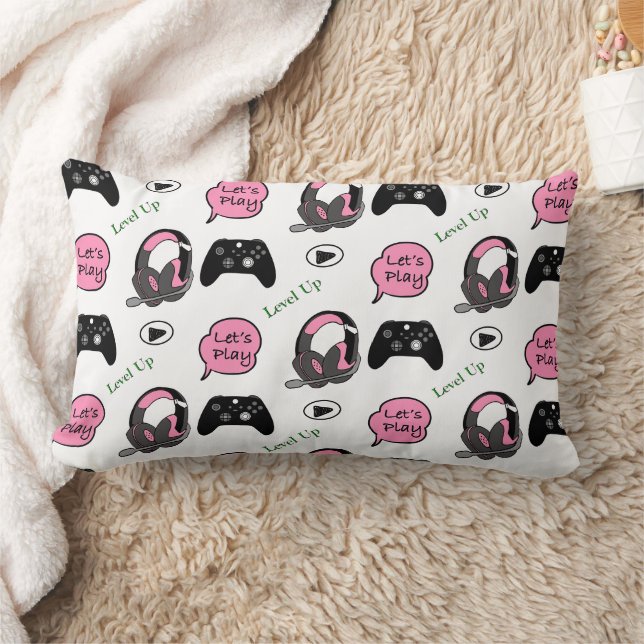 Gamer Girl Rosa och svart Lumbarkudde (Filt)