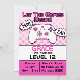 Gamer Girl Rosa White Controller 12:e Birthday Inbjudningar