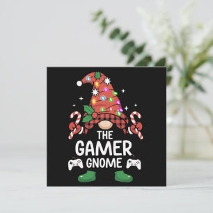 Gamer Gnome Buffalo-rutig Matchande Familj Jul Julkort