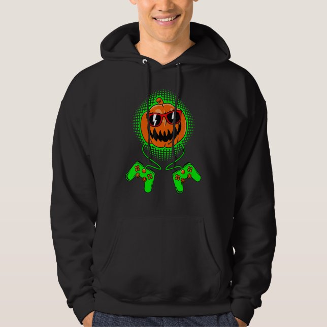 Gamer Halloween Jackolantern Scary Gaming Boys Kid Hoodie (Framsida)