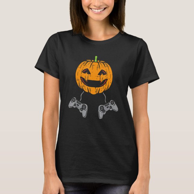Gamer Halloween Jackolantern Scary Gaming Boys Kid T Shirt (Framsida)
