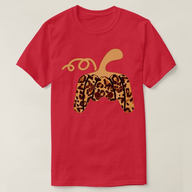 Gamer Halloween Pumpkin Leopard Video Game Control T Shirt (Design framsida)