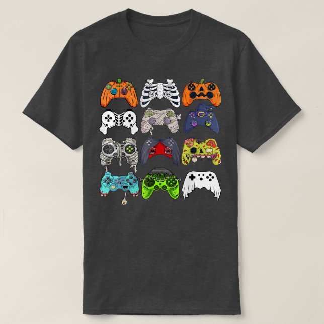 Gamer Halloween Pumpkin Skeleton Zombie Gaming Con T Shirt (Design framsida)