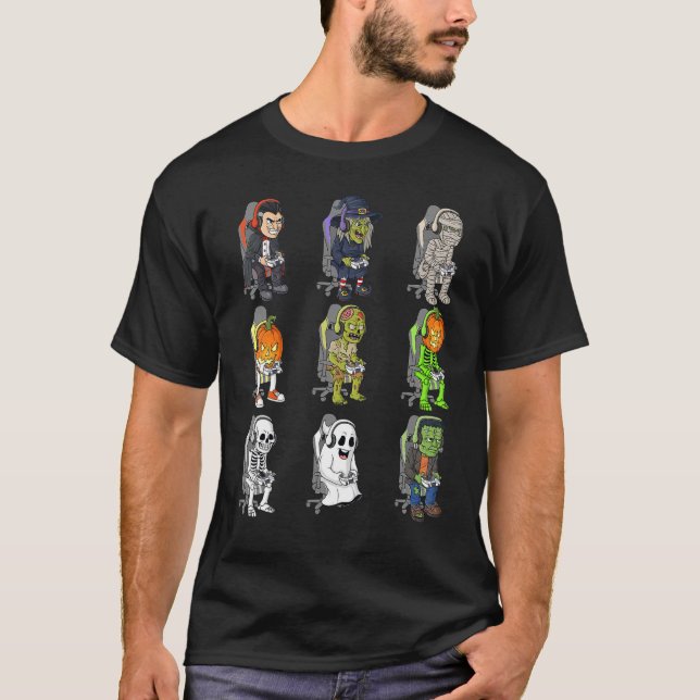 Gamer Halloween Skeleton Vampire Gaming Mummy Boys T Shirt (Framsida)