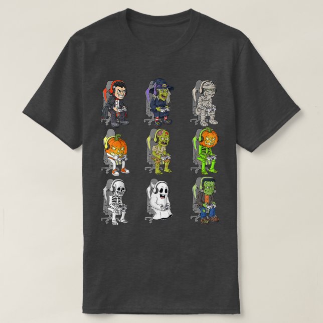 Gamer Halloween Skeleton Vampire Gaming Mummy Boys T Shirt (Design framsida)