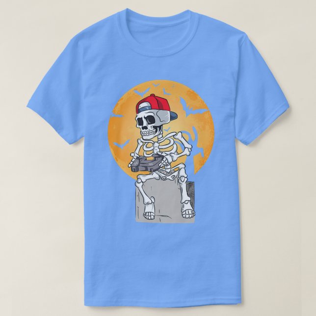 Gamer Halloween-utrustning Skeleton Gaming Pumpkin T Shirt (Design framsida)