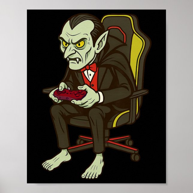 Gamer Halloween Vampire Scary Gaming Video Game Bo Poster (Framsidan)
