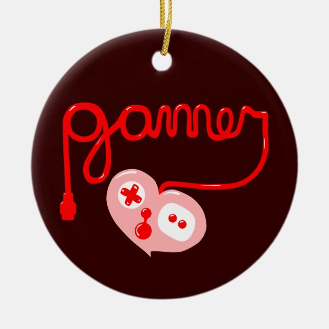Gamer Heart Julgransprydnad Keramik (Framsidan)