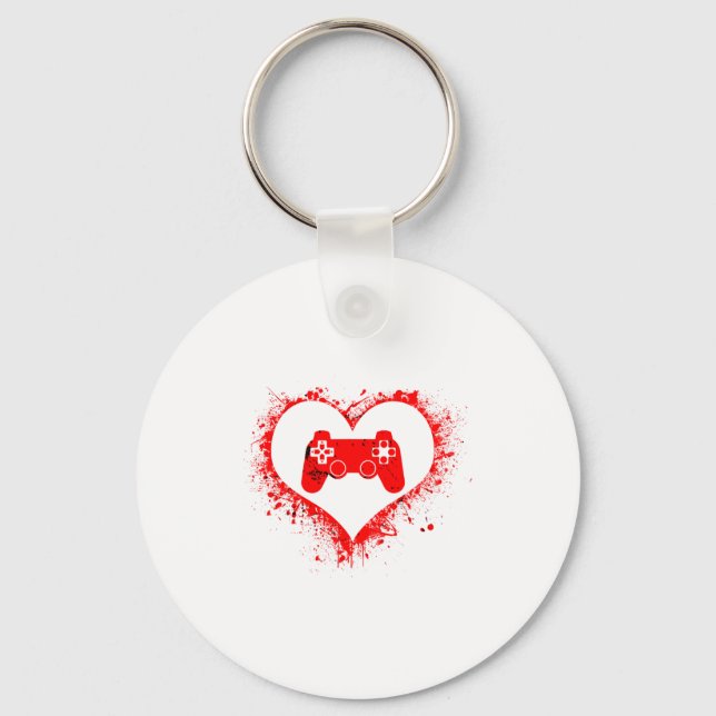 Gamer Heart Valentines Day Video Games Boys Kids T Nyckelring (Framsida)