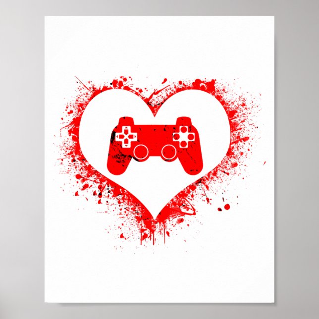 Gamer Heart Valentines Day Video Games Boys Kids T Poster (Framsidan)