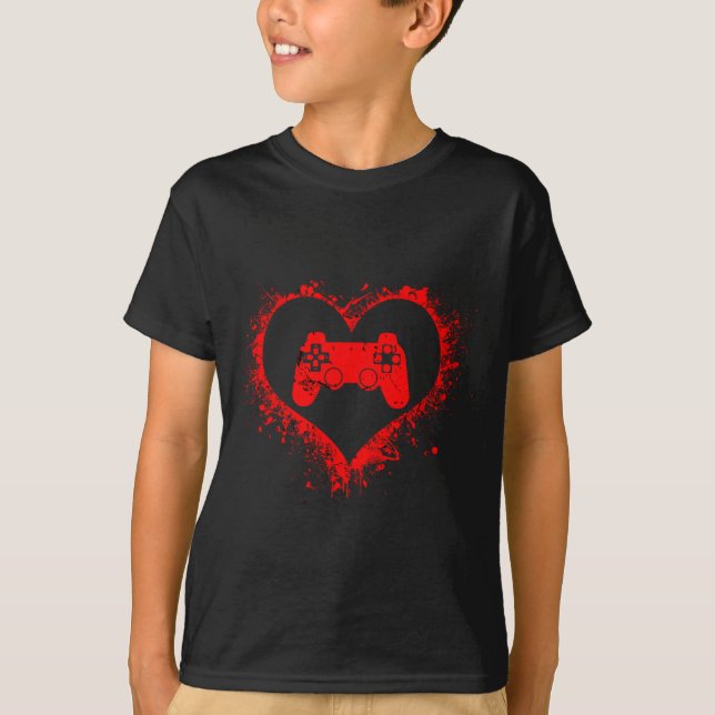 Gamer Heart Valentines Day Video Games Boys Kids T T Shirt (Framsida)